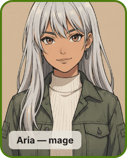 Aria drawn in cel-shaded anime style